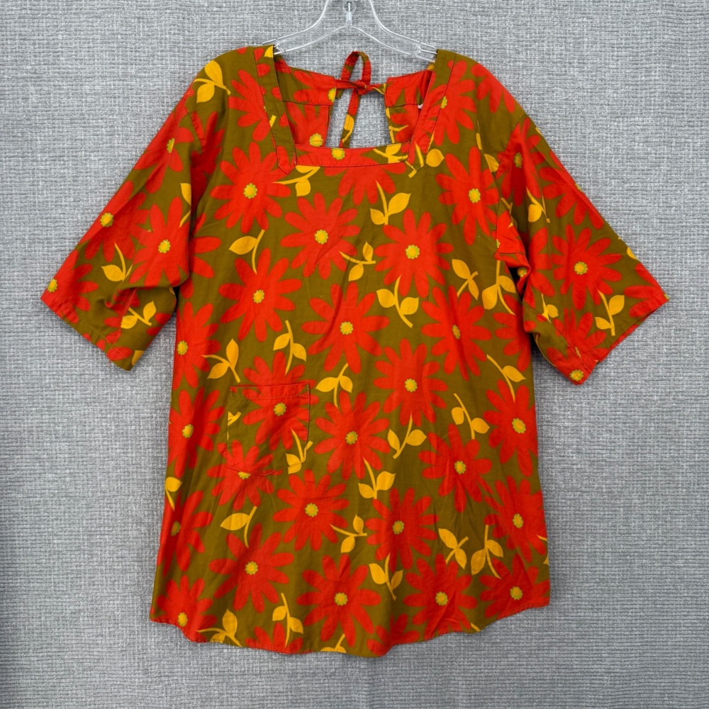 Vtg Design House Floral Apron Top Women Sz M Retro Mod Boho
